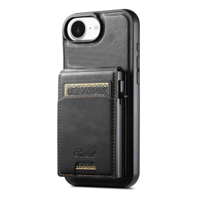 For iPhone 16e Suteni H19 Oil Wax 2-in-1 MagSafe Removable Card Box Back Phone Case(Black) - iPhone 16e Cases by Suteni | Online Shopping UK | buy2fix