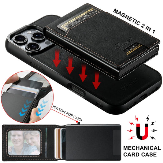 For iPhone 13 Suteni H19 Litchi Grain 2-in-1 MagSafe Removable Card Box Back Phone Case(Black) - iPhone 13 Cases by Suteni | Online Shopping UK | buy2fix