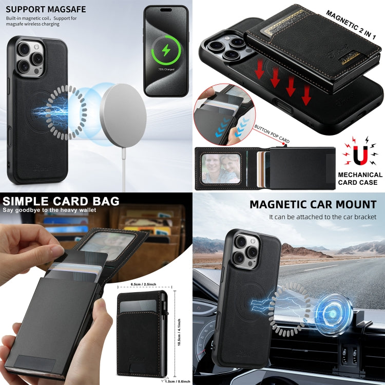 For iPhone 12 Pro Suteni H19 Litchi Grain 2-in-1 MagSafe Removable Card Box Back Phone Case(Black) - iPhone 12 / 12 Pro Cases by Suteni | Online Shopping UK | buy2fix
