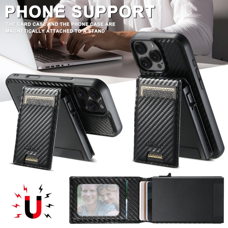 For iPhone 12 Pro Max Suteni H19 Carbon Fiber Grain 2-in-1 MagSafe Removable Card Box Back Phone Case(Black) - iPhone 12 Pro Max Cases by Suteni | Online Shopping UK | buy2fix