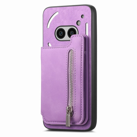For Nothing CMF Phone 1 Retro MagSafe Zipper Wallet Card Bag Back Phone Case(Purple) - Nothing Cases by buy2fix | Online Shopping UK | buy2fix