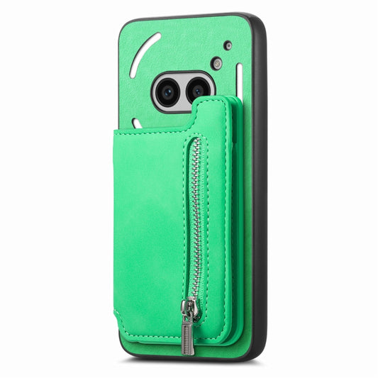 For Nothing CMF Phone 1 Retro MagSafe Zipper Wallet Card Bag Back Phone Case(Green) - Nothing Cases by buy2fix | Online Shopping UK | buy2fix