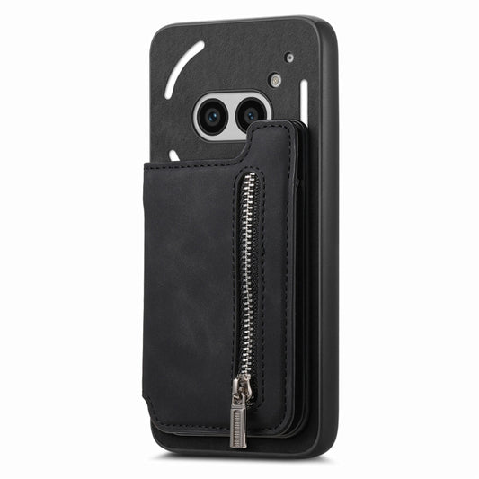 For Nothing CMF Phone 1 Retro MagSafe Zipper Wallet Card Bag Back Phone Case(Black) - Nothing Cases by buy2fix | Online Shopping UK | buy2fix