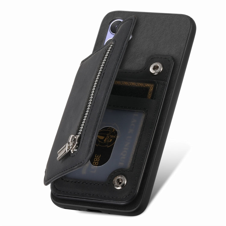 For Nothing CMF Phone 1 Retro MagSafe Zipper Wallet Card Bag Back Phone Case(Black) - Nothing Cases by buy2fix | Online Shopping UK | buy2fix