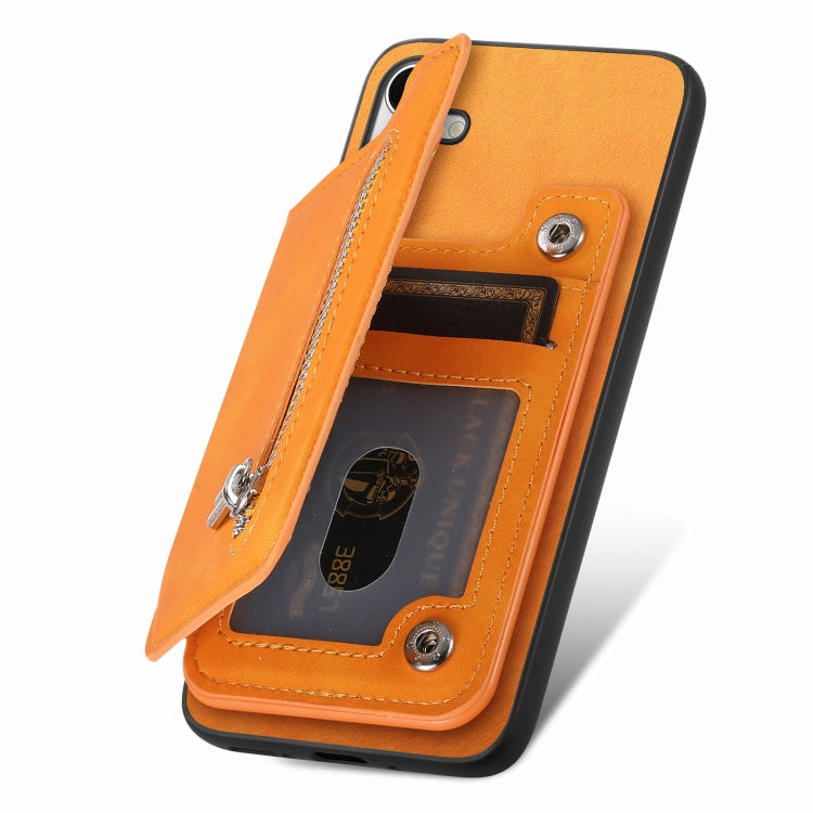For Samsung Galaxy S25+ 5G Retro MagSafe Zipper Wallet Card Bag Back Phone Case(Yellow) - Galaxy S25+ 5G Cases by buy2fix | Online Shopping UK | buy2fix