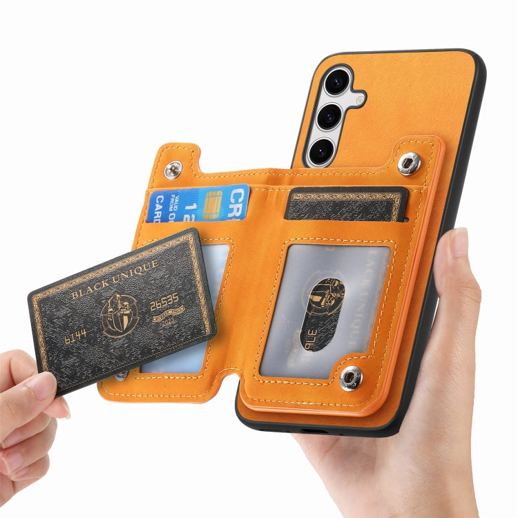 For Samsung Galaxy S25+ 5G Retro MagSafe Zipper Wallet Card Bag Back Phone Case(Yellow) - Galaxy S25+ 5G Cases by buy2fix | Online Shopping UK | buy2fix
