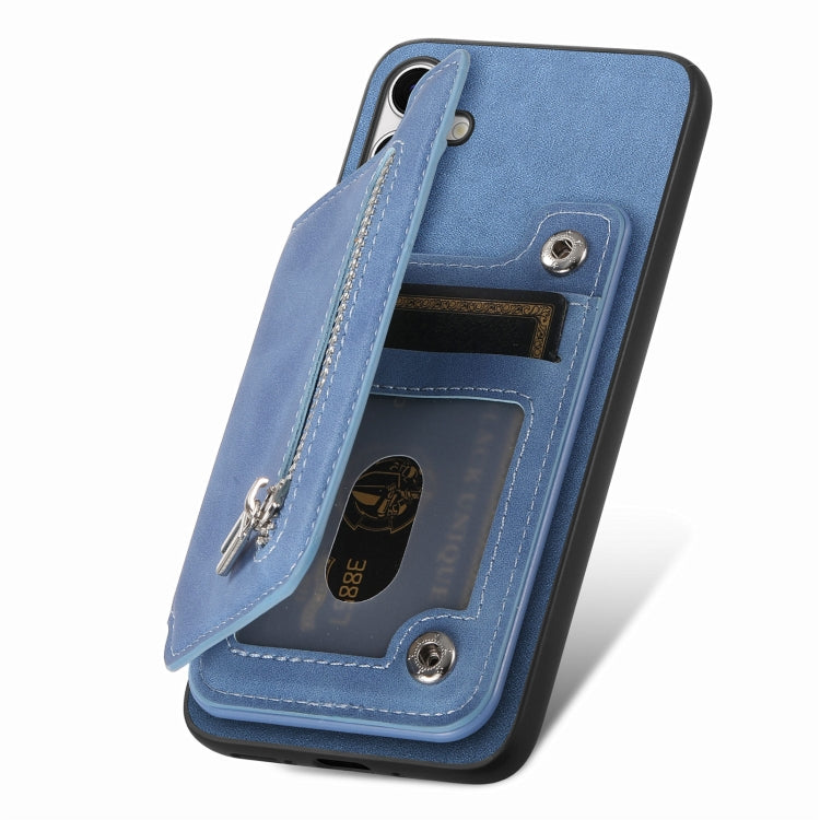 For Samsung Galaxy S25+ 5G Retro MagSafe Zipper Wallet Card Bag Back Phone Case(Blue) - Galaxy S25+ 5G Cases by buy2fix | Online Shopping UK | buy2fix
