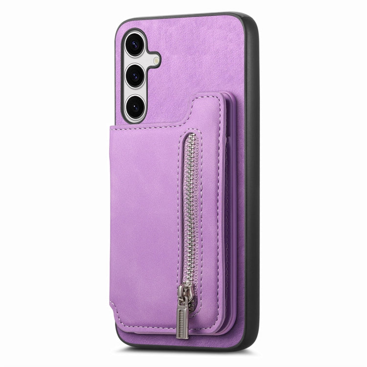 For Samsung Galaxy S25+ 5G Retro MagSafe Zipper Wallet Card Bag Back Phone Case(Purple) - Galaxy S25+ 5G Cases by buy2fix | Online Shopping UK | buy2fix