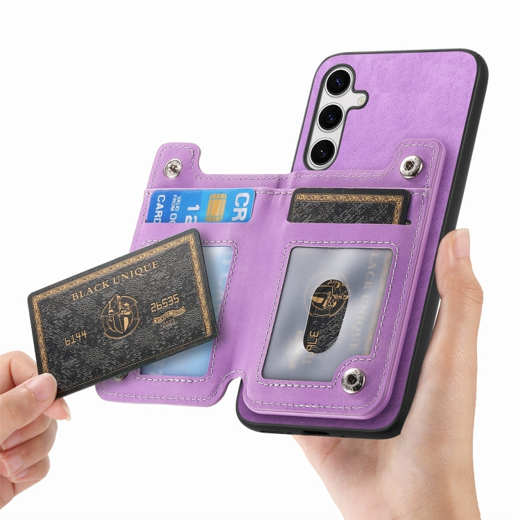For Samsung Galaxy S25+ 5G Retro MagSafe Zipper Wallet Card Bag Back Phone Case(Purple) - Galaxy S25+ 5G Cases by buy2fix | Online Shopping UK | buy2fix