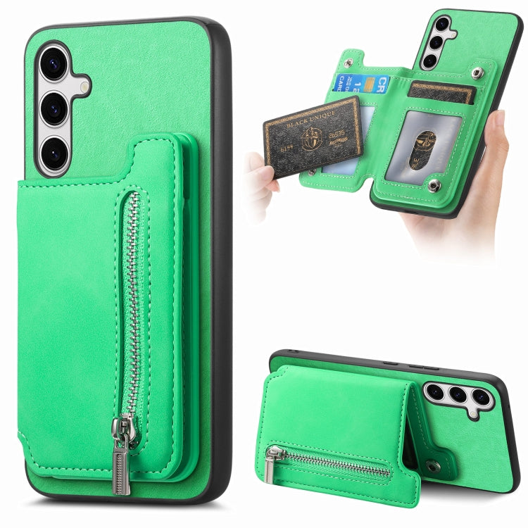 For Samsung Galaxy S25+ 5G Retro MagSafe Zipper Wallet Card Bag Back Phone Case(Green) - Galaxy S25+ 5G Cases by buy2fix | Online Shopping UK | buy2fix