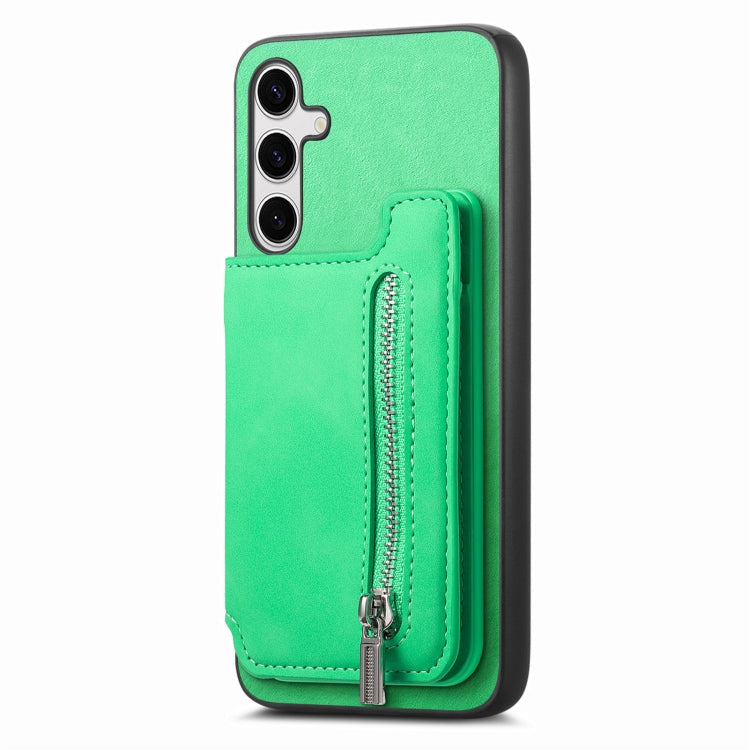 For Samsung Galaxy S25+ 5G Retro MagSafe Zipper Wallet Card Bag Back Phone Case(Green) - Galaxy S25+ 5G Cases by buy2fix | Online Shopping UK | buy2fix