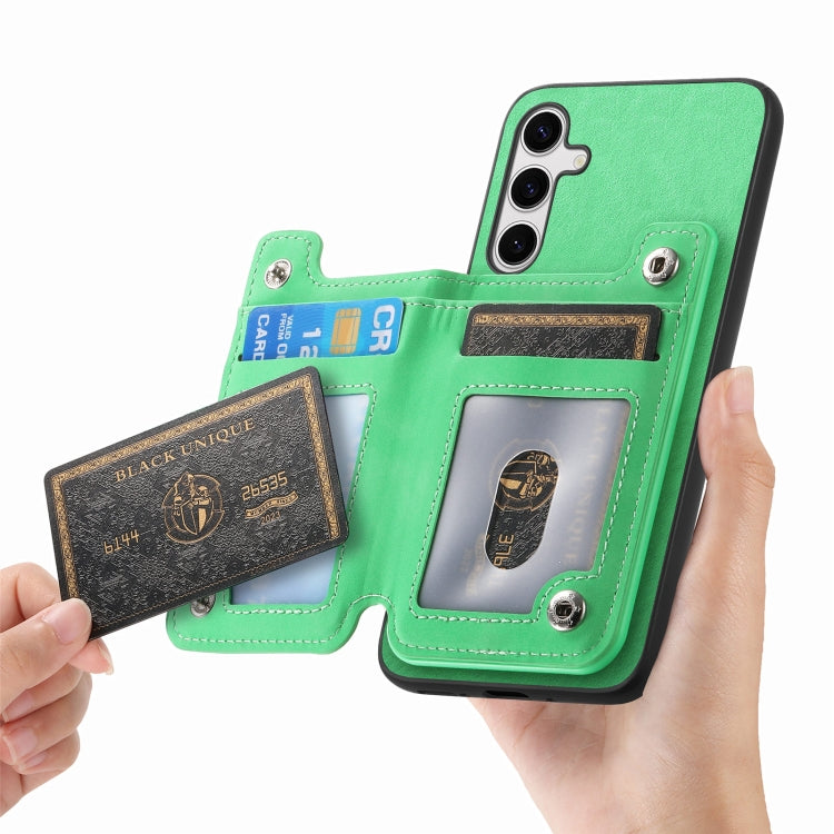 For Samsung Galaxy S25+ 5G Retro MagSafe Zipper Wallet Card Bag Back Phone Case(Green) - Galaxy S25+ 5G Cases by buy2fix | Online Shopping UK | buy2fix
