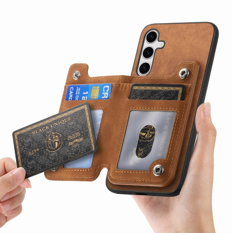 For Samsung Galaxy S25+ 5G Retro MagSafe Zipper Wallet Card Bag Back Phone Case(Brown) - Galaxy S25+ 5G Cases by buy2fix | Online Shopping UK | buy2fix