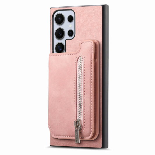 For Samsung Galaxy S25 Ultra 5G Retro MagSafe Zipper Wallet Card Bag Back Phone Case(Pink) by buy2fix