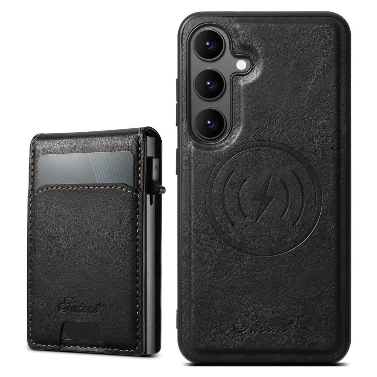 For Samsung Galaxy S24+ 5G Suteni H19 Oil Wax 2-in-1 MagSafe Removable Card Box Back Phone Case(Black) - Galaxy S24+ 5G Cases by Suteni | Online Shopping UK | buy2fix