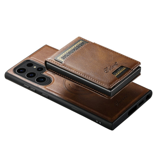 For Samsung Galaxy S23 5G Suteni H19 Oil Wax 2-in-1 MagSafe Removable Card Box Back Phone Case(Brown) - Galaxy S23 5G Cases by Suteni | Online Shopping UK | buy2fix