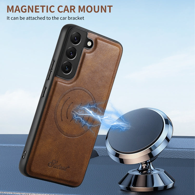 For Samsung Galaxy S22 5G Suteni H19 Oil Wax 2-in-1 MagSafe Removable Card Box Back Phone Case(Brown) - Galaxy S22 5G Cases by Suteni | Online Shopping UK | buy2fix