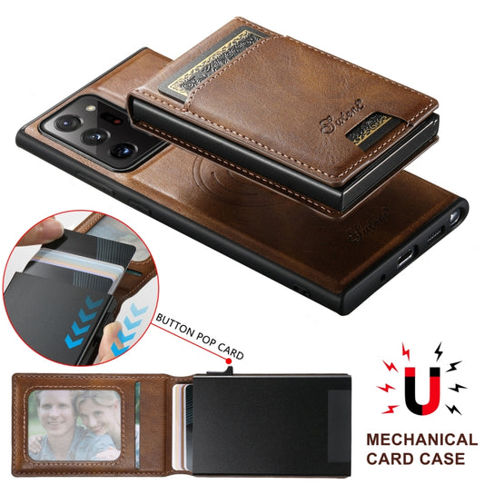 For Samsung Galaxy Note20 Ultra 5G Suteni H19 Oil Wax 2-in-1 MagSafe Removable Card Box Back Phone Case(Brown) - Galaxy Note20 Ultra Cases by Suteni | Online Shopping UK | buy2fix