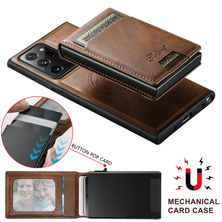 For Samsung Galaxy Note20 5G Suteni H19 Oil Wax 2-in-1 MagSafe Removable Card Box Back Phone Case(Brown) - Galaxy Note20 Cases by Suteni | Online Shopping UK | buy2fix