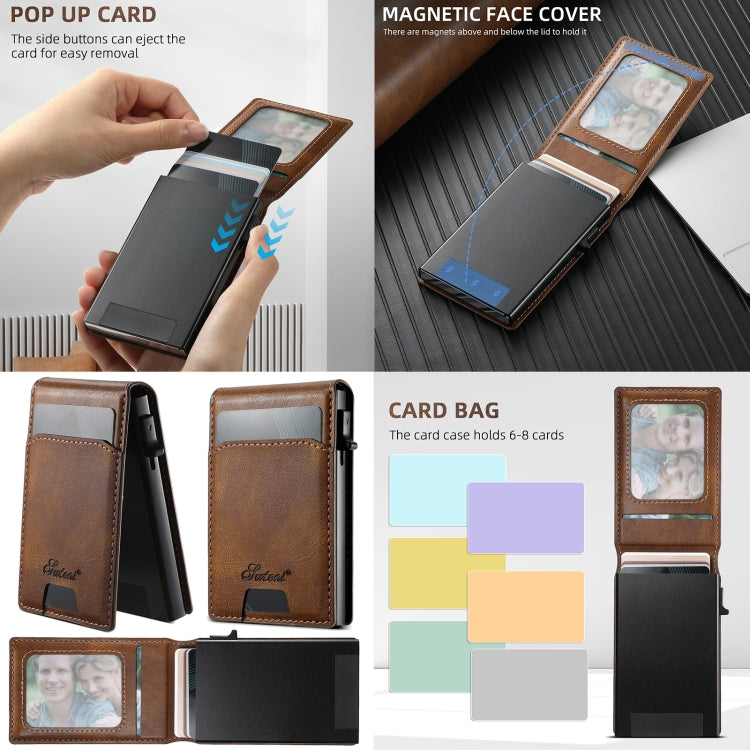 For Samsung Galaxy S22 5G Suteni H19 Oil Wax 2-in-1 MagSafe Removable Card Box Back Phone Case(Brown) - Galaxy S22 5G Cases by Suteni | Online Shopping UK | buy2fix