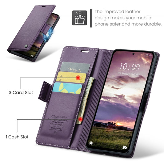 For Redmi Note 14 5G CaseMe 023 Butterfly Buckle Litchi Texture RFID Anti-theft Leather Phone Case(Purple) by CaseMe