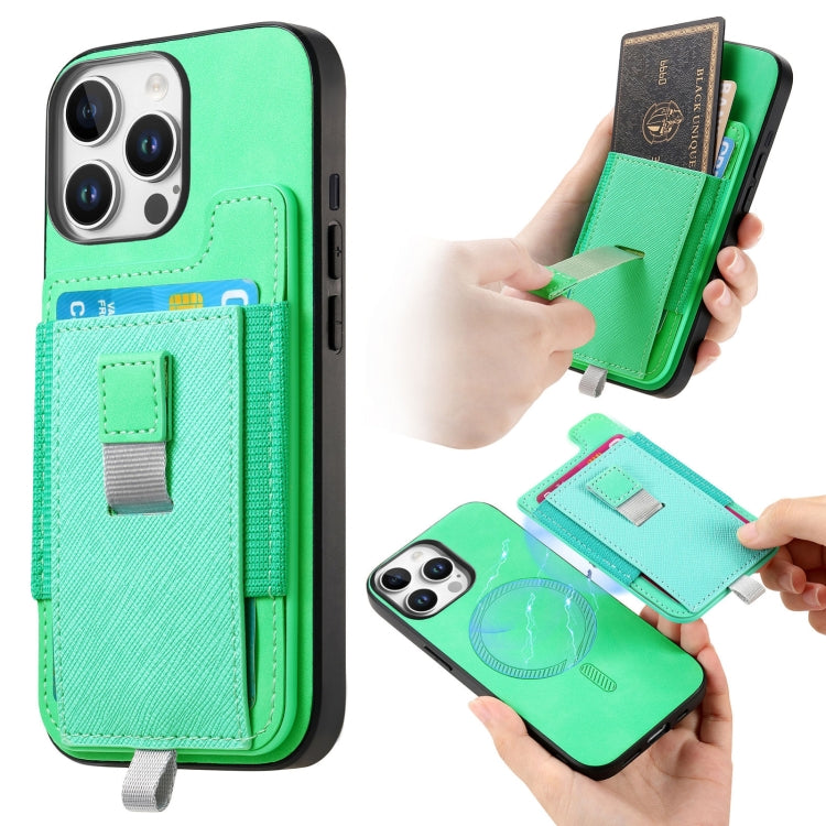 For iPhone 14 Pro Max Retro Magsafe Cross Leather Pull-Out Card Bag Back Phone Case(Green) - iPhone 14 Pro Max Cases by buy2fix | Online Shopping UK | buy2fix