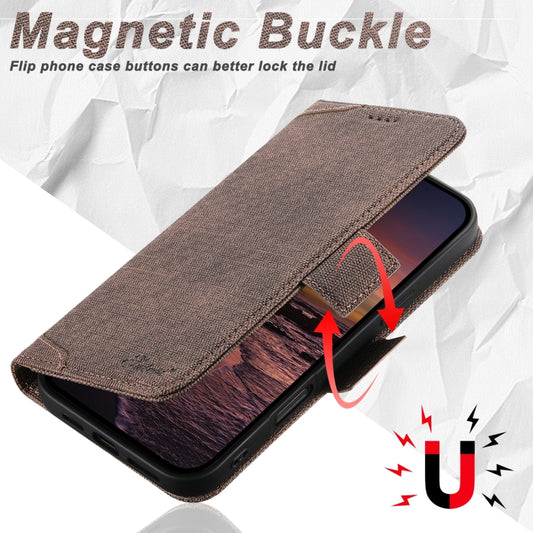 For iPhone 15 Pro Suteni J07 Multi-functional Horizontal MagSafe Denim Leather Phone Case(Brown) - iPhone 15 Pro Cases by Suteni | Online Shopping UK | buy2fix
