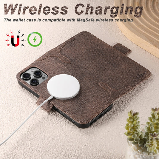 For iPhone 15 Suteni J07 Multi-functional Horizontal MagSafe Denim Leather Phone Case(Brown) - iPhone 15 Cases by Suteni | Online Shopping UK | buy2fix