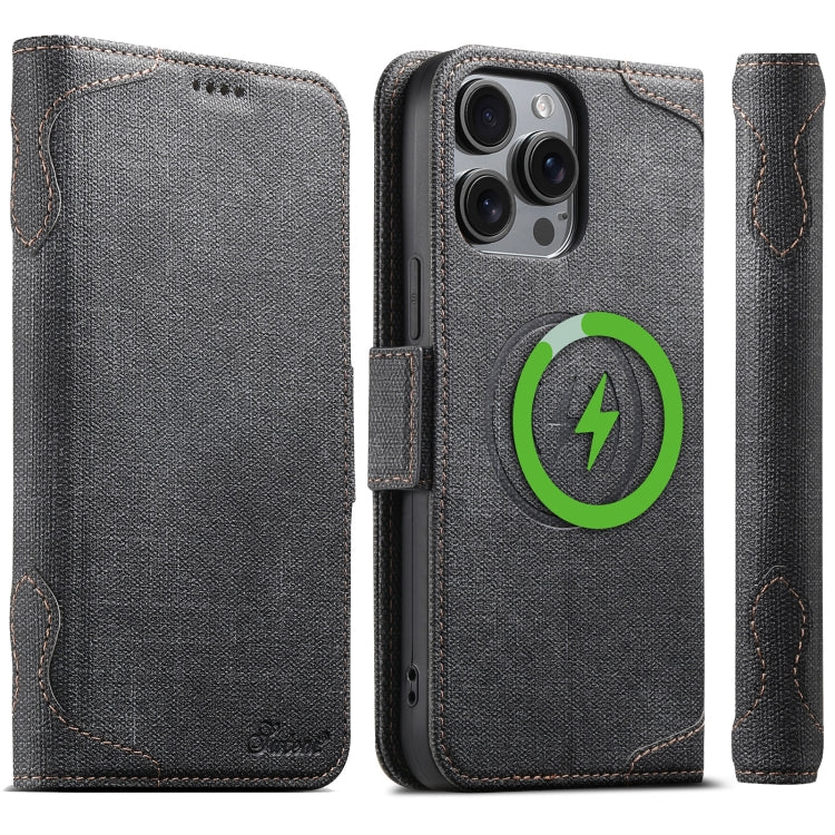For iPhone 12 Pro Max Suteni J07 Multi-functional Horizontal MagSafe Denim Leather Phone Case(Black) - iPhone 12 Pro Max Cases by Suteni | Online Shopping UK | buy2fix