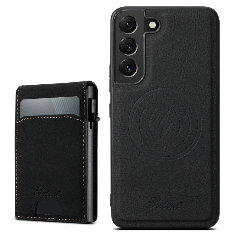 For Samsung Galaxy S22 5G Suteni H19 Litchi Texture 2-in-1 MagSafe Removable Card Case Back Phone Case(Black) - Galaxy S22 5G Cases by Suteni | Online Shopping UK | buy2fix