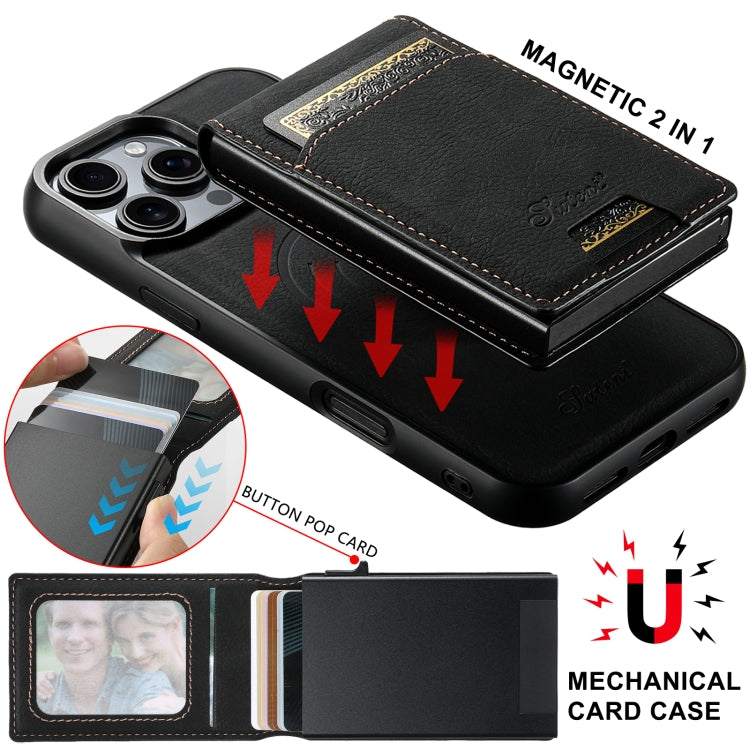 For Samsung Galaxy S22 5G Suteni H19 Litchi Texture 2-in-1 MagSafe Removable Card Case Back Phone Case(Black) - Galaxy S22 5G Cases by Suteni | Online Shopping UK | buy2fix