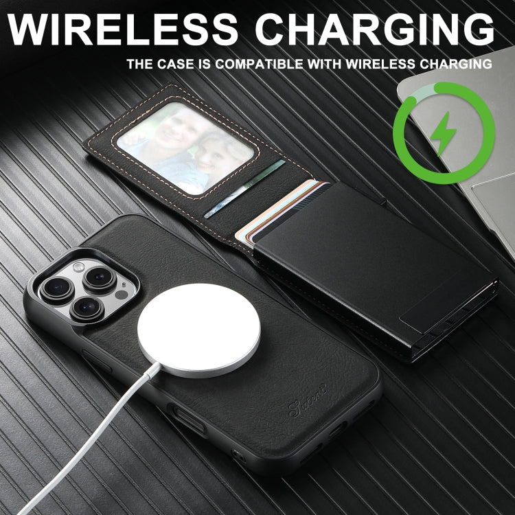 For Samsung Galaxy S22 5G Suteni H19 Litchi Texture 2-in-1 MagSafe Removable Card Case Back Phone Case(Black) - Galaxy S22 5G Cases by Suteni | Online Shopping UK | buy2fix