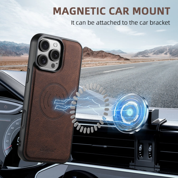 For Samsung Galaxy S22 5G Suteni H19 Litchi Texture 2-in-1 MagSafe Removable Card Case Back Phone Case(Brown) - Galaxy S22 5G Cases by Suteni | Online Shopping UK | buy2fix