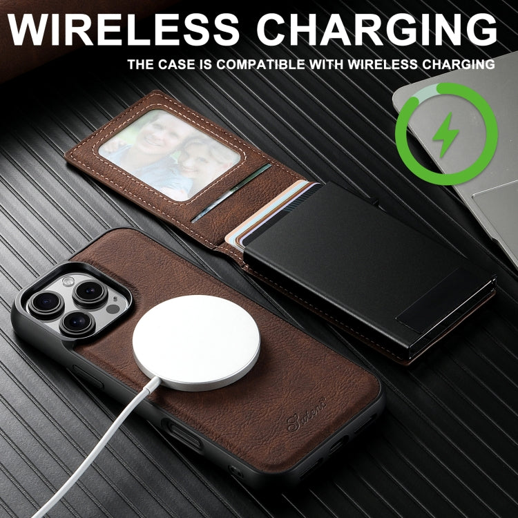 For Samsung Galaxy S22 5G Suteni H19 Litchi Texture 2-in-1 MagSafe Removable Card Case Back Phone Case(Brown) - Galaxy S22 5G Cases by Suteni | Online Shopping UK | buy2fix