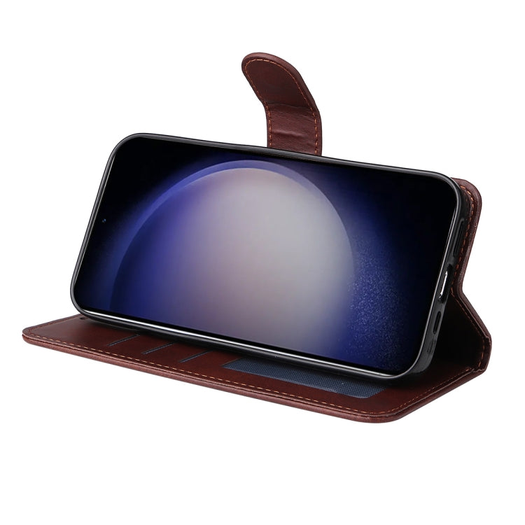For Samsung Galaxy S25 5G ENKAY Card Wallet Calf Texture Leather Phone Case with Screen Film(Brown) - Galaxy S25 5G Cases by ENKAY | Online Shopping UK | buy2fix