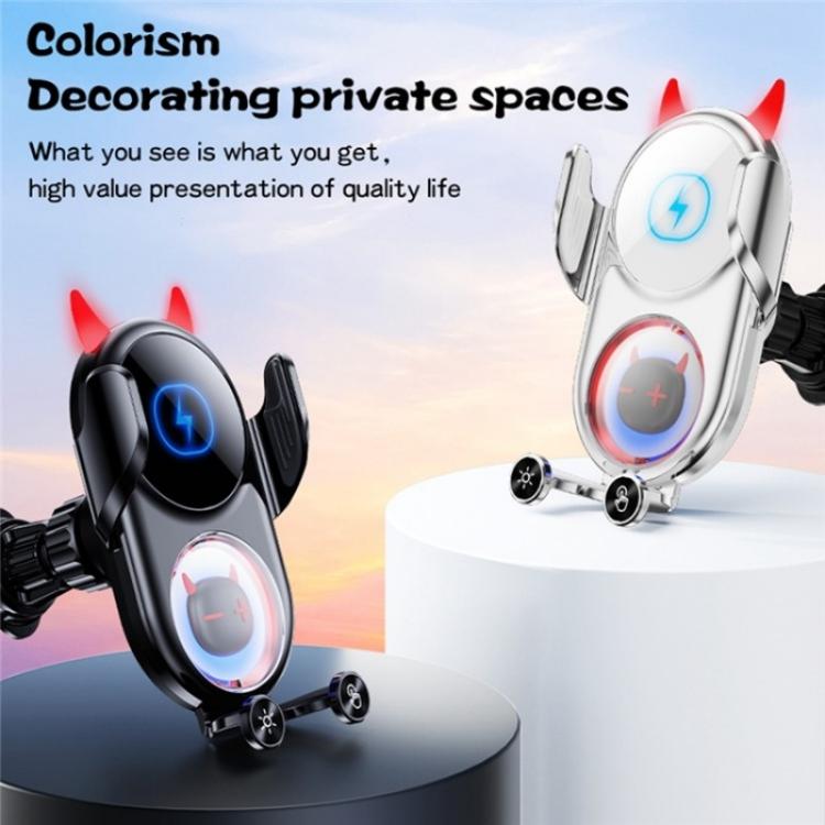 D1 Devil Design Air Vent Mount Phone Holder Stand 15W Car Wireless Charger(White) by buy2fix