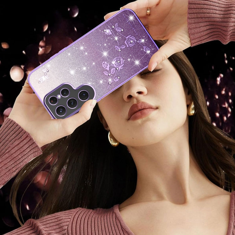 For Samsung Galaxy S25 5G Gradient Glitter Flower All-inclusive Phone Case(Purple) by buy2fix