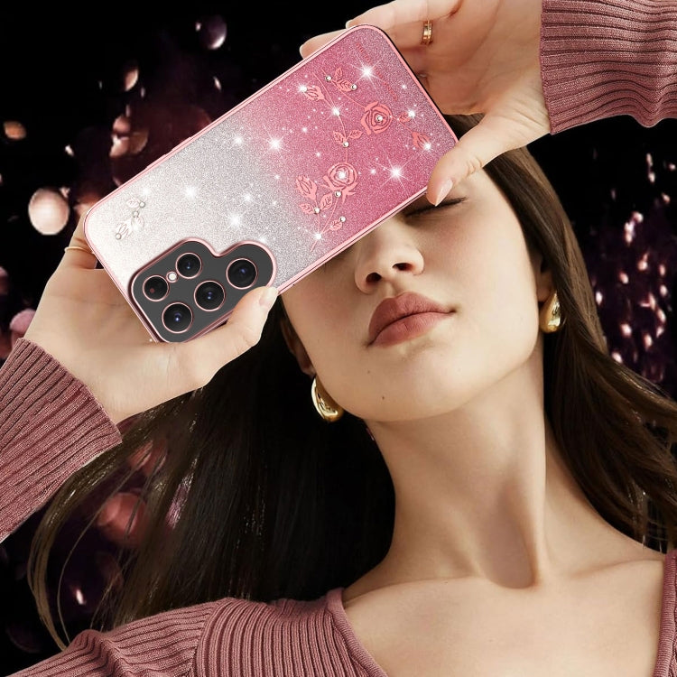 For Samsung Galaxy S25 5G Gradient Glitter Flower All-inclusive Phone Case(Pink) by buy2fix