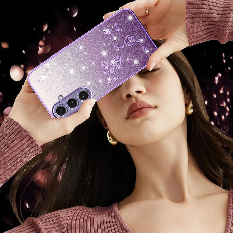 For Samsung Galaxy S25+ 5G Gradient Glitter Flower All-inclusive Phone Case(Purple) by buy2fix