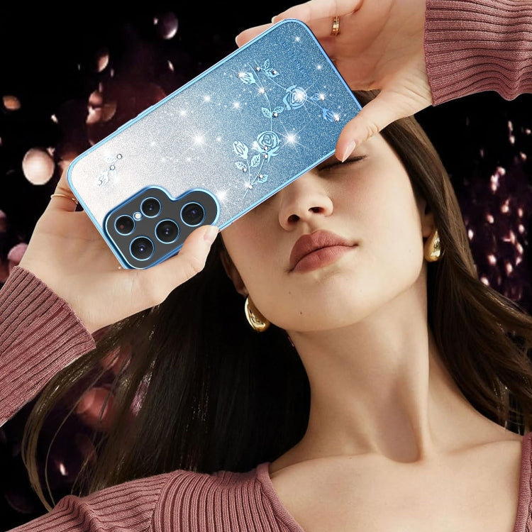 For Samsung Galaxy S25 Ultra 5G Gradient Glitter Flower All-inclusive Phone Case(Blue) by buy2fix
