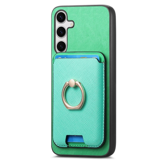 For Samsung Galaxy S25+ 5G Retro Cross Leather Ring Vertical Insert Card Bag MagSafe Phone Case(Green) by buy2fix