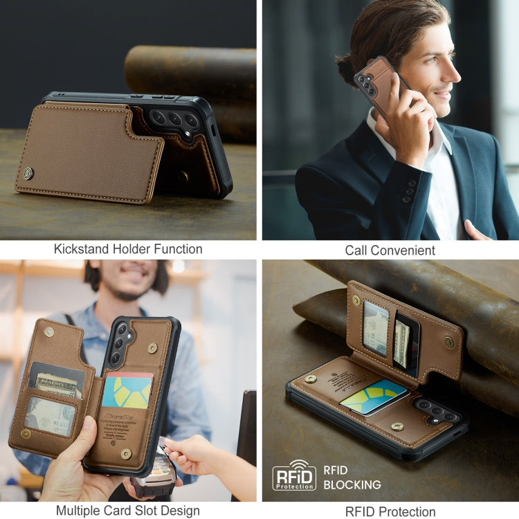 For Samsung Galaxy S25+ 5G CaseMe C22 Card Slots Holder RFID Anti-theft Phone Case(Brown) - Galaxy S25+ 5G Cases by CaseMe | Online Shopping UK | buy2fix