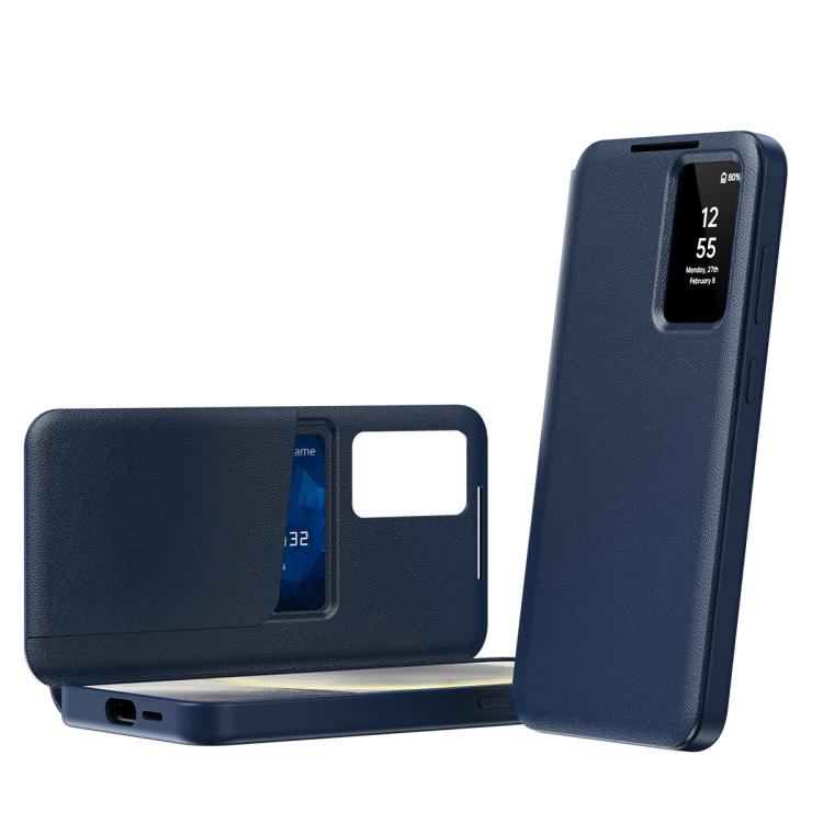 For Samsung Galaxy S22 5G Smart View Window Leather Phone Case with Card Slot(Blue) - Galaxy S22 5G Cases by buy2fix | Online Shopping UK | buy2fix