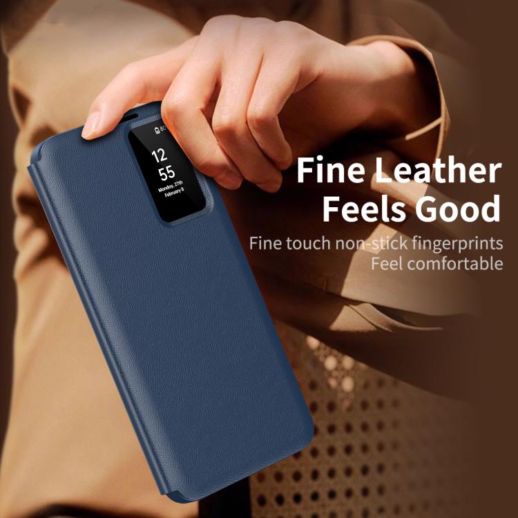 For Samsung Galaxy S22 5G Smart View Window Leather Phone Case with Card Slot(Blue) - Galaxy S22 5G Cases by buy2fix | Online Shopping UK | buy2fix
