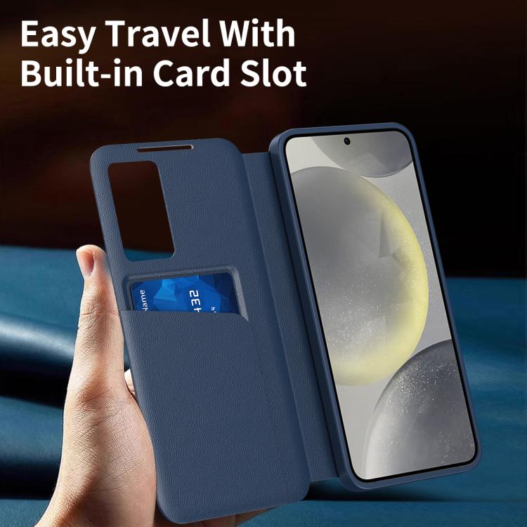 For Samsung Galaxy S22 5G Smart View Window Leather Phone Case with Card Slot(Blue) - Galaxy S22 5G Cases by buy2fix | Online Shopping UK | buy2fix