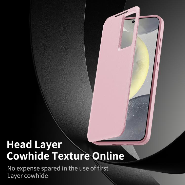 For Samsung Galaxy S22 5G Smart View Window Leather Phone Case with Card Slot(Pink) - Galaxy S22 5G Cases by buy2fix | Online Shopping UK | buy2fix