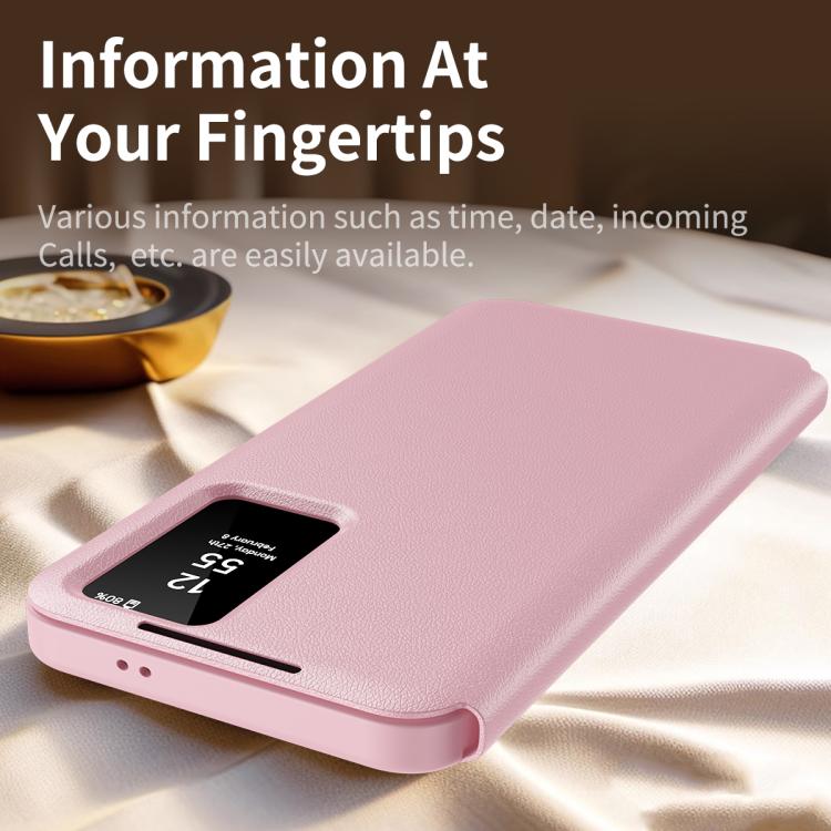 For Samsung Galaxy S22 5G Smart View Window Leather Phone Case with Card Slot(Pink) - Galaxy S22 5G Cases by buy2fix | Online Shopping UK | buy2fix
