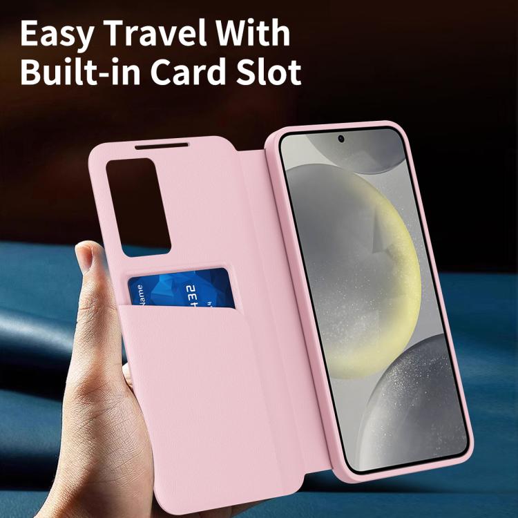 For Samsung Galaxy S22 5G Smart View Window Leather Phone Case with Card Slot(Pink) - Galaxy S22 5G Cases by buy2fix | Online Shopping UK | buy2fix