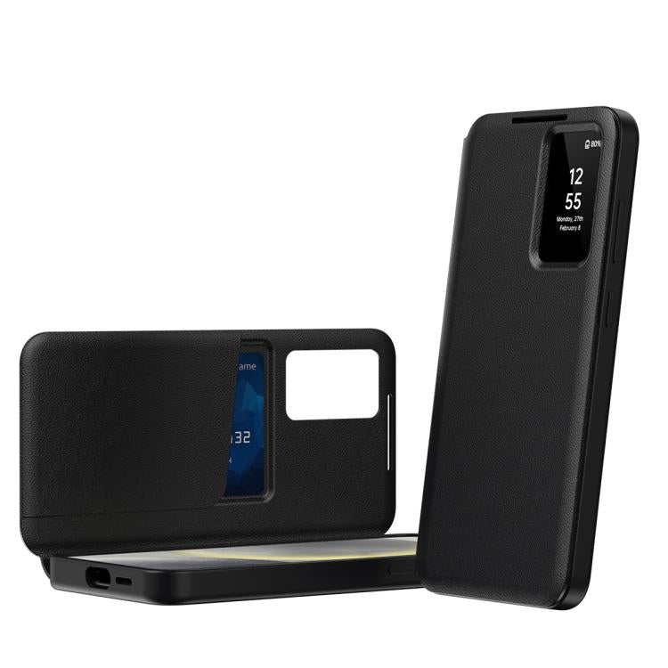 For Samsung Galaxy S22 5G Smart View Window Leather Phone Case with Card Slot(Black) - Galaxy S22 5G Cases by buy2fix | Online Shopping UK | buy2fix
