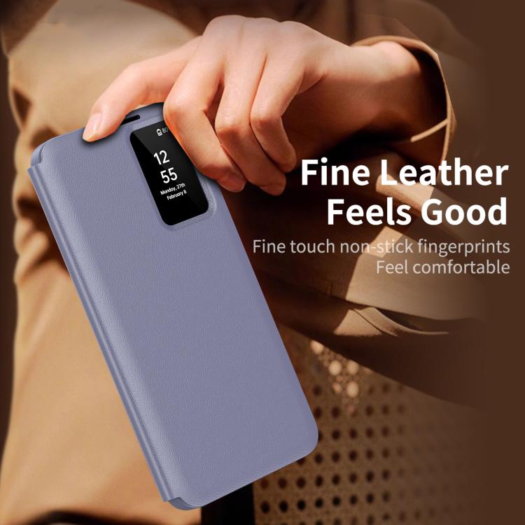 For Samsung Galaxy S22 5G Smart View Window Leather Phone Case with Card Slot(Purple) - Galaxy S22 5G Cases by buy2fix | Online Shopping UK | buy2fix